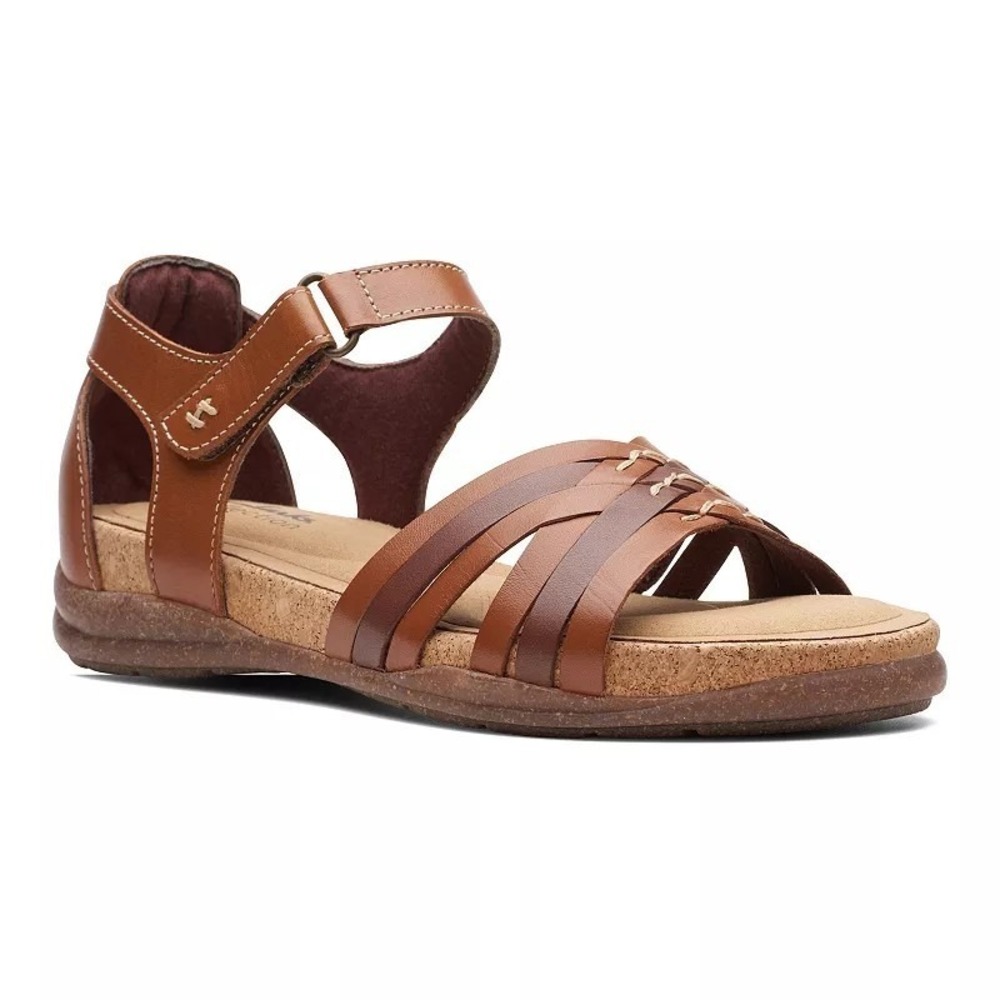 Clarks Roseville Cove Flat Strappy Hippie Sandal Brown Leather Comfort Size‎ 9M